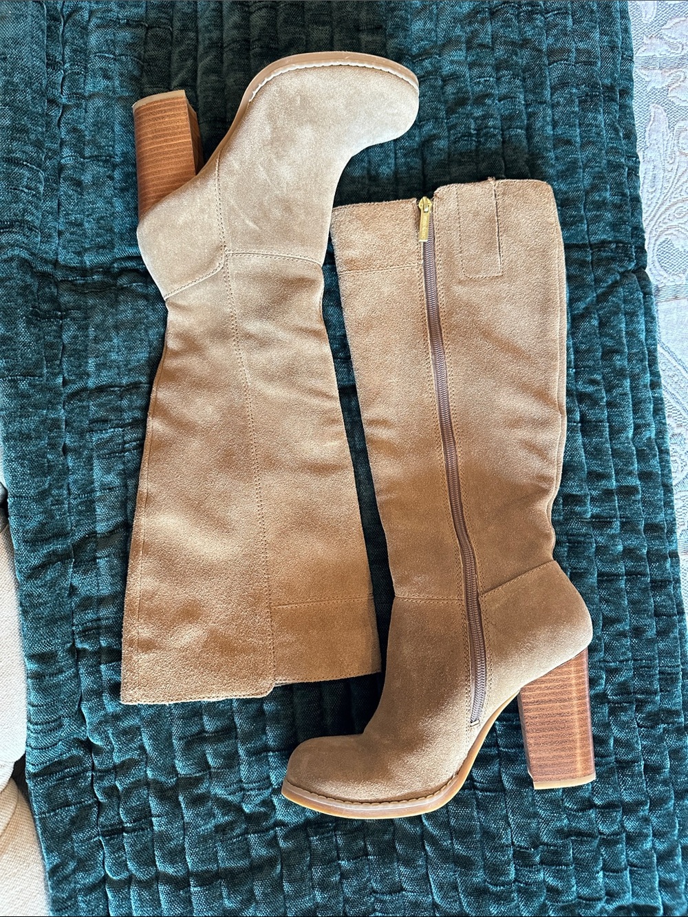 Nine West Tan Suede Knee-High Block Heel Boots